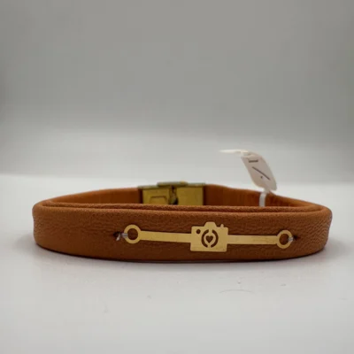 دستبد چرم زنانه پلاک طلا